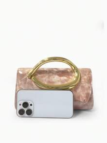 Dedoo 1pc Fashion Metal Decor Mini Box Clutch, Elegant Shiny Metal Strip Design, Luxury Style For Women, Suitable For Evening Party, Wedding, Ball - Pink - View 6