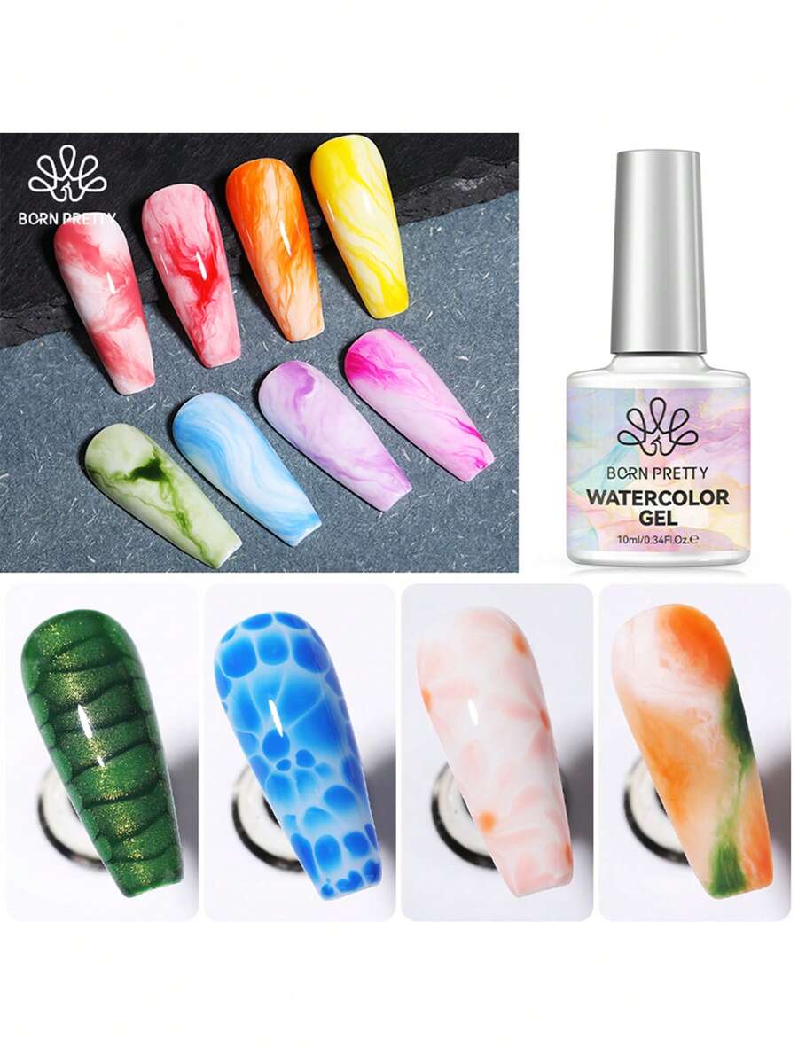 BORN PRETTY 10ml Watercolor Nail Gel, Removable Nail Polish With Artistic Painting Effect, Suitable For Nail Salons And Home Use