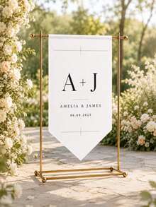 Personalized Wedding Fabric Welcome Sign, Modern Wedding Name Initial & Date Welcome Sign, Fabric Signage, Custom Wedding Sign, Bohemian Style Wedding Decor - Multicolor - View 6