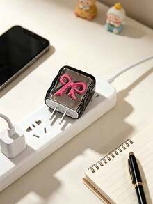 波浪透明黑色 3D 蝴蝶結充電頭保護殼，相容 Apple 20W 快充充電器，可愛甜美防摔保護殼 - 彩色 - 查看 2