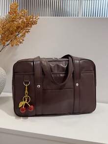 Office Lady 8 AM Tote Bag, Minimalist Fashion Women's PU Handbag, Solid Color Personalized Large Capacity Shoulder Bag - Coffee Brown - View 2
