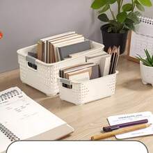 1/2pcs Plastic Storage Basket, Kitchen Storage Bin, Small Food Storage Box With Handle, Household Organizer Box For Kitchen Cabinets, Desktops, Countertops, Bedrooms, Bathrooms, Wide Shallow Storage Box For Fruits, Bread, Ginger, Garlic, Snacks And Picnic, Desktop Clutter Storage Bucket - View 5