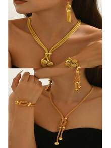 4pcs/Set Fashionable Retro Minimalist Personalized European And American Women's Party Outfit (Accessories Randomly Placed) - Yellow Gold - View 20