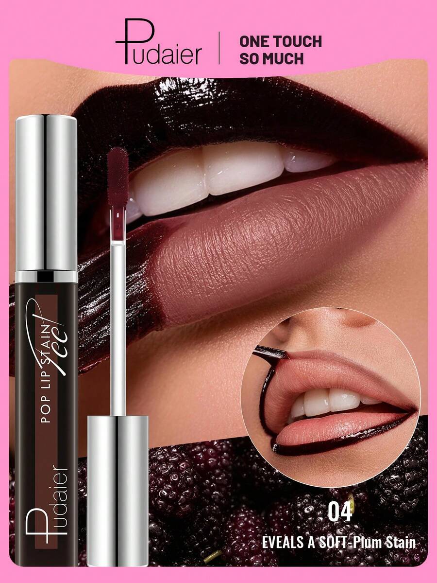 Pudaier Peel-Off Lip Gloss, Long-Lasting Waterproof Sweat-Resistant, Plumping Elastic Formula, Suitable For Date Night, Daily Commute, Gothic Style And Halloween Party Makeup - #04 - View 1