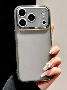 Funda de teléfono con protección de cámara de estilo minimalista transparente y brillante compatible con iPhone 17 ProMax, 17Pro, 17, 16 ProMax, 15, 14, 13 Pro Max, panel trasero transparente mate - Negro translúcido - Ver 3