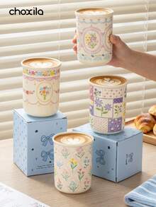choxila 1pc Coffee Cup With Embossed Floral Pattern, Ceramic Water Cup For Afternoon Tea, Home Use - Porcelain Cup - View 5