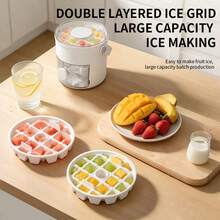 Easy To Press Ice Tray Mold - Large Capacity, Double-Layer, Plastic Ice Storage Box With Storage Ice Bucket Set, Suitable For Coffee, Whiskey, Juice, Beer And Chilled Beverages, Kitchen Utensils And Small Tools - Multicolor - View 11