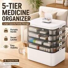 Caja de pastillas portátil de 5 capas con asa, caja de almacenamiento de primeros auxilios para el hogar de gran capacidad con compartimentos transparentes y cierre , adecuada para el hogar y los viajes - Multicolor - Ver 12