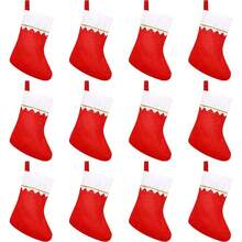 12pcs Red Felt Christmas Stockings, Christmas Fireplace Santa Socks, Christmas Tree Hanging Socks, Decorative Gift Packaging - A - View 9
