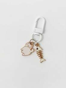 1pcCute Cat Fish Bone Keychain Black White Couple Bag Charm Cartoon Pendant Gift For Girls - Multicolor - View 7
