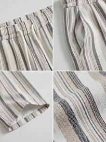GRDR Men's Summer Striped Loose Drapey Casual Drawstring Elastic Waist Wide Leg Long Pants - Grey - View 7