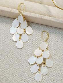 1 Pair Fashion Water Drop Shell Tassel Earrings, High-End Beach Vacation Accessories - Gold - View 6