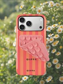 GIIPPA 1件橙紅色垂直條紋圖案設計手機 17 Pro Max 手機殼 + 粉色吸盤，兼容手機 16 Pro Max、15 Pro Max、14 Pro Max，韓式高端時尚趣味手機殼，兼容 11/12/13/14/15/16 Pro Max Plus，優雅設計適合男女，聖誕節、情人節、復活節、婚禮季和生日送給女朋友的完美禮物！ - 橘色 - 查看 9