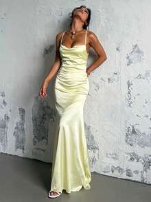 1pc Solid Color Elegant Knit Fabric Backless Dress Beach Summer - Green - View 2