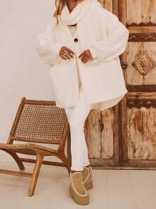 Women's White Hooded Long Sleeve Woven Jacket, Thigh Length, Ideal For Creating Comfortable Autumn/Winter Looks - White - View 4
