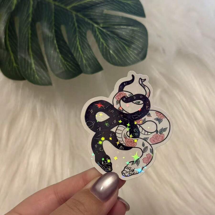 "Celestial Snake With Roses Sticker | Gothic Space Floral Decal | Vinyl Sticker For Laptops, Phone Cases & Water Bottles" - Star Film - View 1