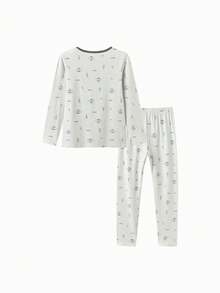 Balabala Boys Thermal Underwear Set Soft Cotton Long Sleeve Base Layer Pajama Set Autumn Winter Wear - Gray Blue - View 2