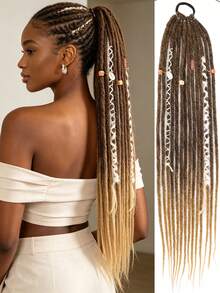 24 Inch Black, Gold, Gradient Brown Straight Hair Hippie Style 14 Strands Handmade Synthetic Fiber Crochet Braids Hair Extensions, Suitable For Women - Multicolor - View 11