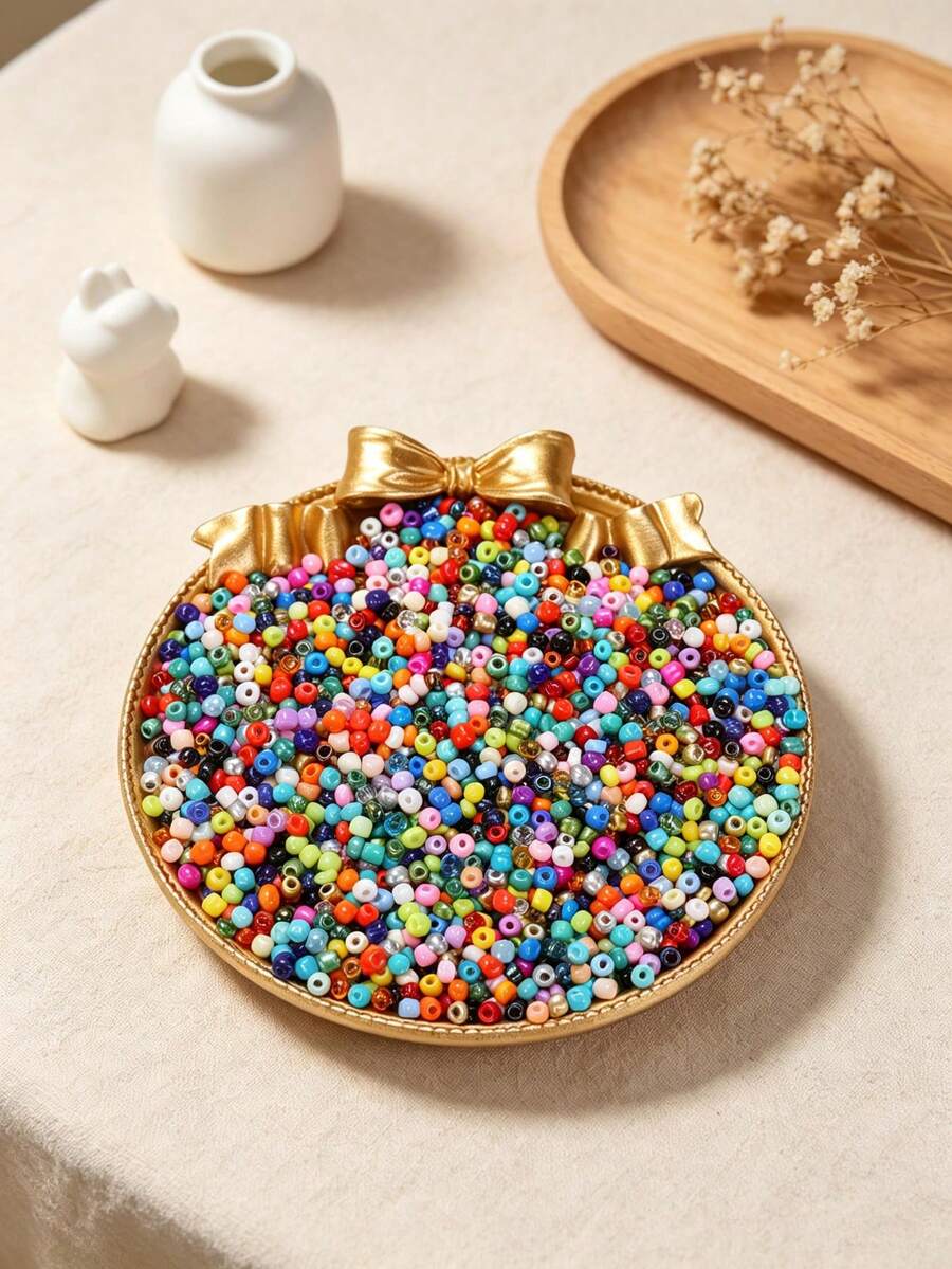 200g/6666顆 3mm 實色彩繪玻璃種子珠 隨機混色散珠 DIY 手鍊項鍊串珠珠寶配件材料 - 彩色 - 查看 1