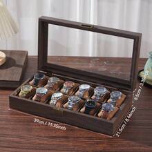 1pc Wood Grain Leather Watch Storage Box With Glass Window, Watch Collection Box, Bracelet Watch Display Case - Coffee Brown - View 15