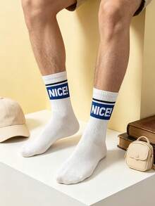 5 pares de calcetines de media caña para hombre estilo coreano con letras, estilo preppy versátil japonés - Multicolor - Ver 5