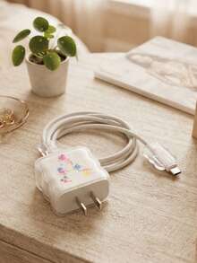 3pcs Apple Charger Protector Case, Floral Letter Wave Pattern Design, Compatible With 18W/20W Fast Charger Adapter, Anti-Scratch Accessory (A,M,S) - One Size Fits All - View 6