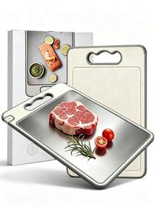 1pc Multifunctional Double-Sided Cutting Board, Non-Slip Stainless Steel Chopping Board, Quick Defrosting Cutting Board, Defrosting Board, Built-In Knife Sharpener, Juice Groove And Handle, Suitable For Meat And Vegetables, Kitchen Essential, Kitchen Supplies, Kitchen Utensils - View 2