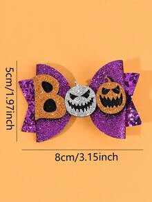 2pcs Halloween Purple Glitter Hair Bow Clips-Cartoon Pumpkin Decor Bows Hair Accessories For Halloween Parties,Costume Nights - Multicolor - View 4