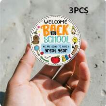 1/3/5PCS Waterproof PP Synthetic Paper Sticker, Welcome Back To School We Are Going To Have A Great Year Colorful Stationery Round Decal, Back To School Season Sticker For Classroom Laptop Flask, Teacher Student First Day School Decor Gift - A - View 8