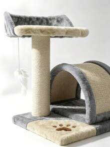Multi-Functional Cat Tree Tower, Sisal Wrapped Scratching Post, Arch Shape Cat Scratcher Tunnel, Soft Plush Rest Perch Platform With Hanging Mouse Feather Toy, Indoor Furniture For Small Medium Cats Kittens - Multicolor - View 3