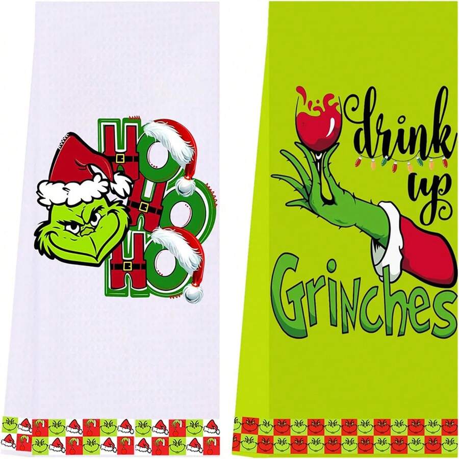 The Grinch 2Pcs Christmas Kitchen Towels, Bathroom Hand Towels, Christmas Decorations, Kitchen Towels, Bathroom Decor, Housewarming Gift, Host Hostess Gift - Multicolor - View 1