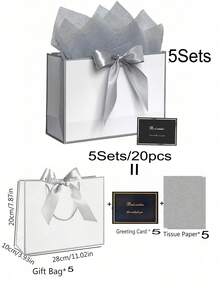 4件組禮品袋套裝，包含1個禮品袋、1張棉紙、1條緞帶和1張卡片，購物袋，帶手柄包裝袋，蝴蝶結裝飾手提袋，高級紙袋，適合女孩婚禮派對、聖誕節、感恩節、新年、婚禮、生日禮物包裝袋、情人節伴娘女友派對禮物、情人節及其他場合 - 彩色 - 查看 22