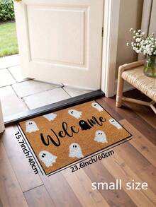 1pc Funny Halloween Ghost Welcome Print Doormat, Halloween Theme Yard Decor, Autumn Garden Welcome Mat, Outdoor Garden Decoration, Home Decor - Mustard Yellow - View 7