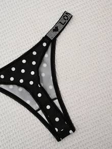 4pcs Polka Dot Rhinestone Letter Decor T-Back Low Waist Sexy Comfortable Women's Panties - Multicolor - View 6