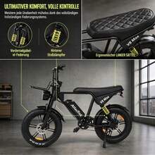 Bicicleta eléctrica todoterreno retro para adultos, motor de 250 W de potencia máxima, batería de 48 V y 15 Ah, neumáticos anchos de 20 x 4", velocidad máxima de 25 km/h, autonomía de 50 a 60 millas. - Negro - Ver 9