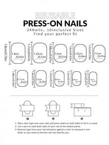 96pcs (4 Styles)/Box, Short Oval Cute Rabbit, Cat And Strawberry Pattern Nail Stickers, Sweet Style Press-On Nails - 彩色 - 查看 7