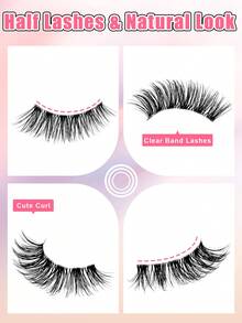7 Pairs Half Lashes Cat Eye With Clear Band Wispy False Eyelashes Natural Look 3/4 Corner Lashes Short Accent Lashes With Transparent Band - Black - View 8