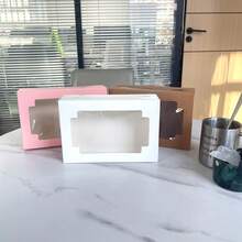 5Pcs Thick Sturdy Cardboard Gift Boxes With Dual Clear Windows, Foldable Paper Packaging Boxes For Party Favors Wedding Birthday DIY Crafts & Gift Wrapping, Brown Kraft / Pink / White Available - View 4
