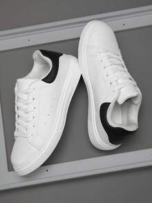 Men's Round Toe Lace-Up Flat Skate Shoes Casual Style All Season White - White - View 3