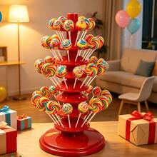 1pc Multi-Layer Lollipop Holder Centerpiece, Red Plastic Adjustable Multi-Layer Candy Lollipop Display Stand Desktop Decoration, Multi-Layer Insertable Lollipop Holder, Suitable For Christmas, Birthday And Wedding Party Decoration - View 6
