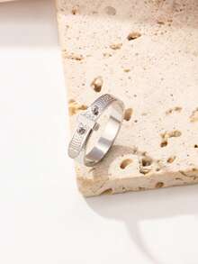 Geometric Square Belt Buckle Textured Ring, 18K Gold Plated/304 Stainless Steel, Women's Stackable High-End Minimalist Niche Jewelry - Belt Buckle - View 7
