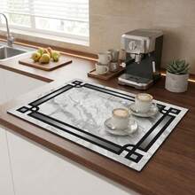1pc Dish Drying Mat, Coffee Machine Mat, Premium Gold Marble Pattern Tabletop Drying Mat, Polyester Fiber Material, High Absorbency Kitchen Dish Drying Mat, Bowl & Plate Drainage Drying, Tabletop Protection And Decoration, Holiday Gift, Kitchen Decor - XYLSD698 - View 2