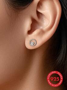 1 paire de boucles d'oreilles à tige rondes à double couche en argent sterling 925 ton argent avec strass complets, boucles d'oreilles de luxe minimalistes pour femmes, bijoux cadeau de couple pour fiançailles et mariage - or blanc - Voir 6