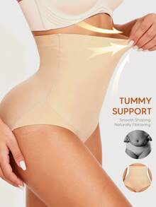 1pc Women's High Waist Seamless Shaping Panties, Tummy Control Underwear, Full Rear Coverage - Apricot - View 4