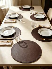 4pcs, Solid Color Round PU Leather Placemats, Table Mats, Washable Table Decor Mats, Non-Slip Durable Western Style Placemats, Odorless, Suitable For Restaurants, Cafes, Homestays, Fit For Holidays, Parties, Gatherings, Birthdays, Weddings, Dinner Parties. - Multicolor - View 9