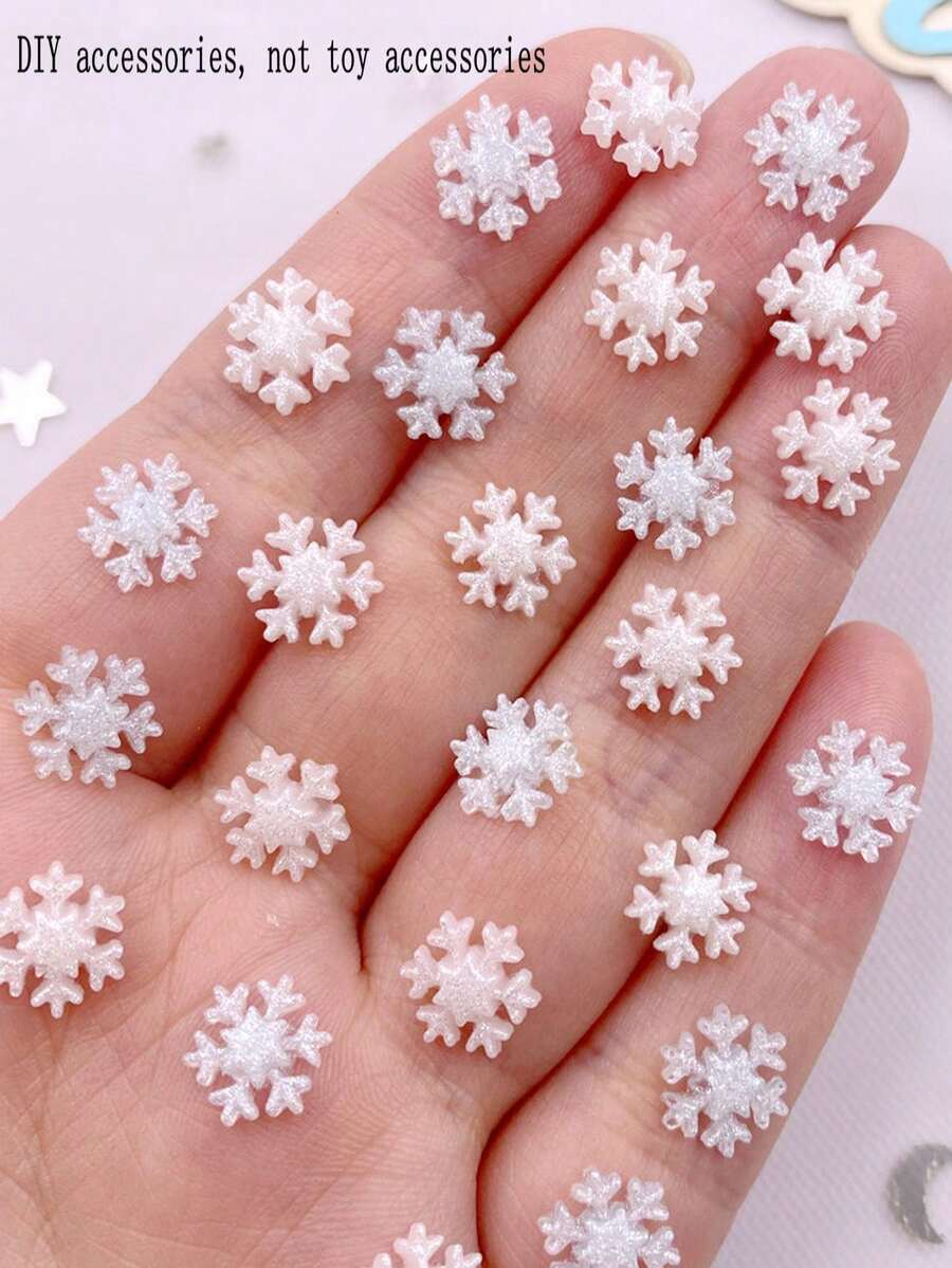 50件裝混色可愛樹脂迷你聖誕雪花平底水鑽,拼貼DIY婚禮聖誕裝飾貼紙,珠寶配件,手工藝 - 隨機混合 - 查看 1