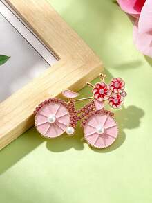 1 Peça Broche de Liga de Estilo Vintage Antigo com Design de Flor Brilhante de Bicicleta, Escolha Elegante para Mulheres, Adequado para Festas e Ocasiões, Presente do Dia dos Namorados - Rosa chiclete - Visão 3