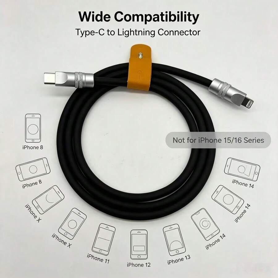 超柔軟液態矽膠 USB-C 轉 Lightning 傳輸線,馬卡龍多色 27W PD 快充線,MFi 認證數據線,相容 iPhone 14 13 12 11 X 8 - 黑色 - 查看 1