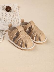 1 Pair Solid Color Infant Boy Closed Toe Flat Anti-Kick Toddler Walking Sandals, Suitable For Summer - Apricot - View 3
