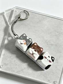 1Pc Kawaii Cartoon Kitty Keyboard Keycap Keychain, Mini Press Button, Cute Animal Bag Ornament Key Ring Accessories - Multicolor - View 10